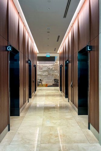 Lifts in the lobby of 15 William Street, Melbourne